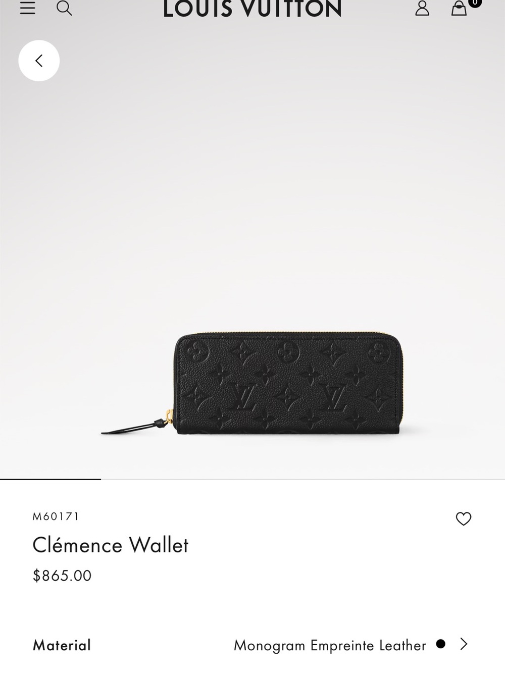 Louis Vuitton Black Monogram Empreinte Clémence Zip Wallet